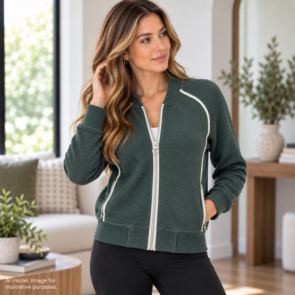 Lululemon Jacket Women 8 Medium Blue Green Lux On Repeat Bomber Texture Full Zip